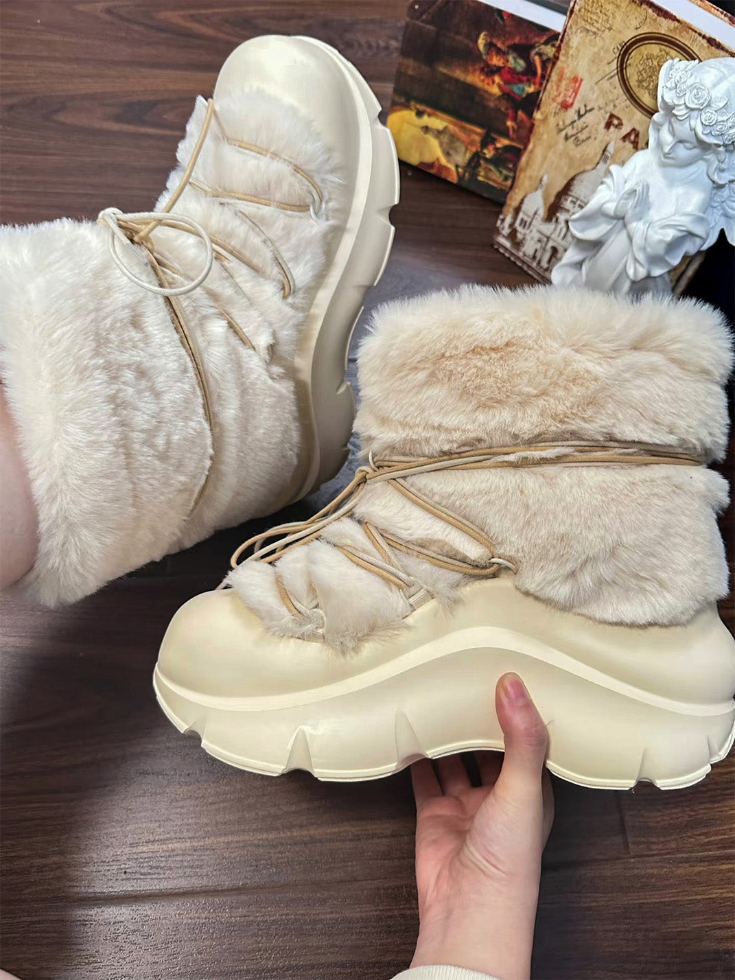 Faux Fur Beaded Platform Snow Boots - Skipkicks