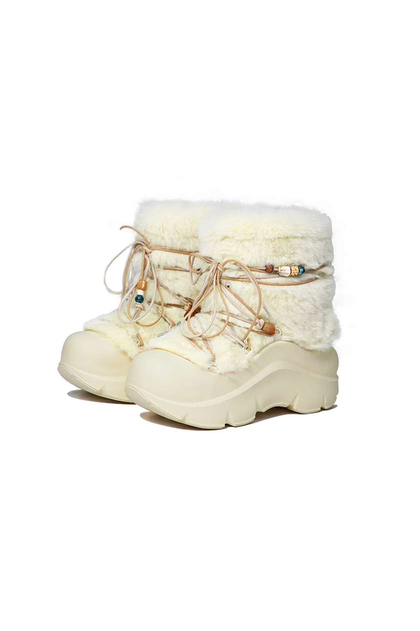 Faux Fur Beaded Platform Snow Boots - Skipkicks