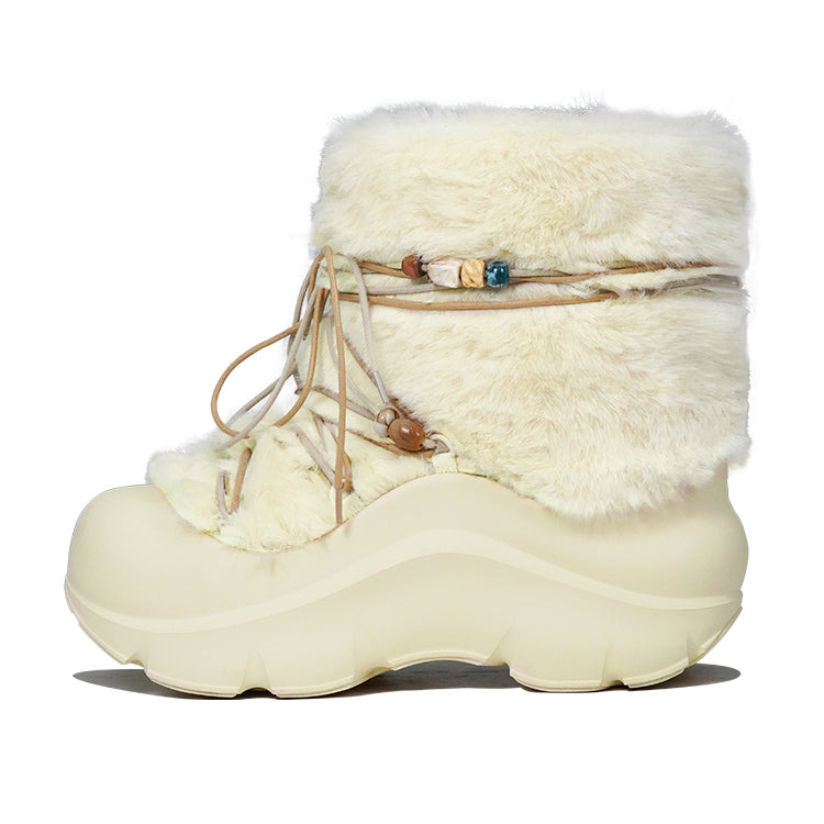 Faux Fur Beaded Platform Snow Boots - Skipkicks