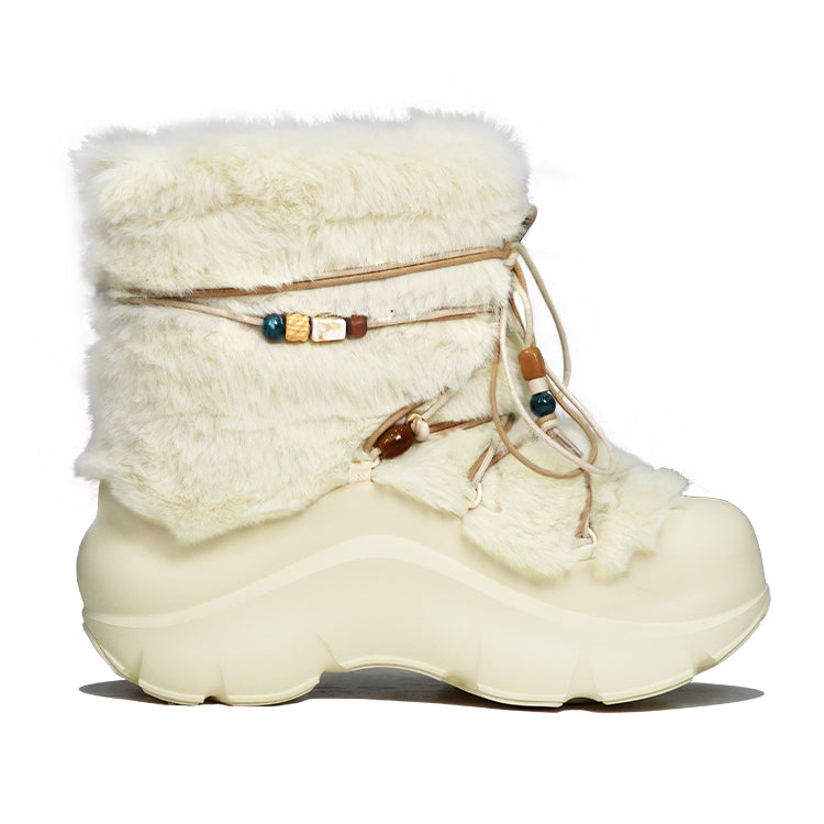 Faux Fur Beaded Platform Snow Boots - Skipkicks