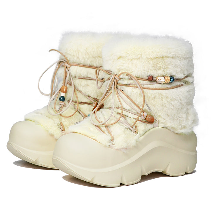 Faux Fur Beaded Platform Snow Boots - Skipkicks