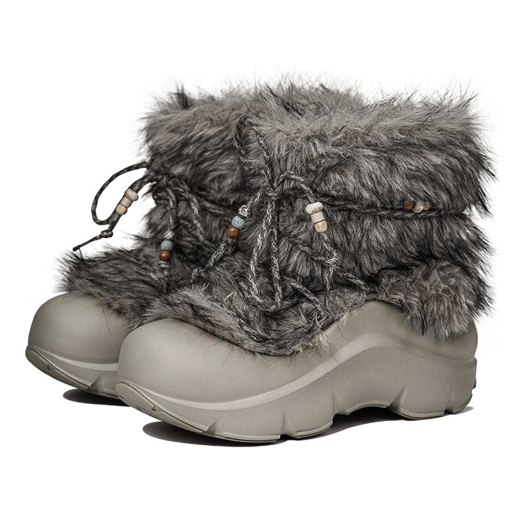Faux Fur Beaded Platform Snow Boots - Skipkicks