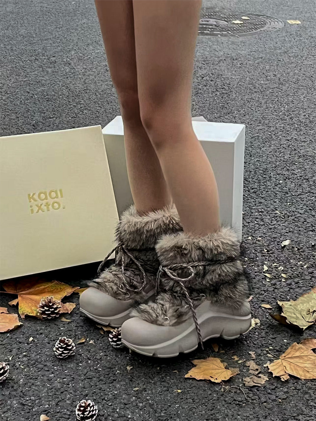 Faux Fur Beaded Platform Snow Boots - Skipkicks