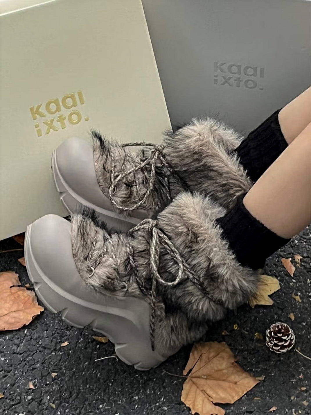 Faux Fur Beaded Platform Snow Boots - Skipkicks