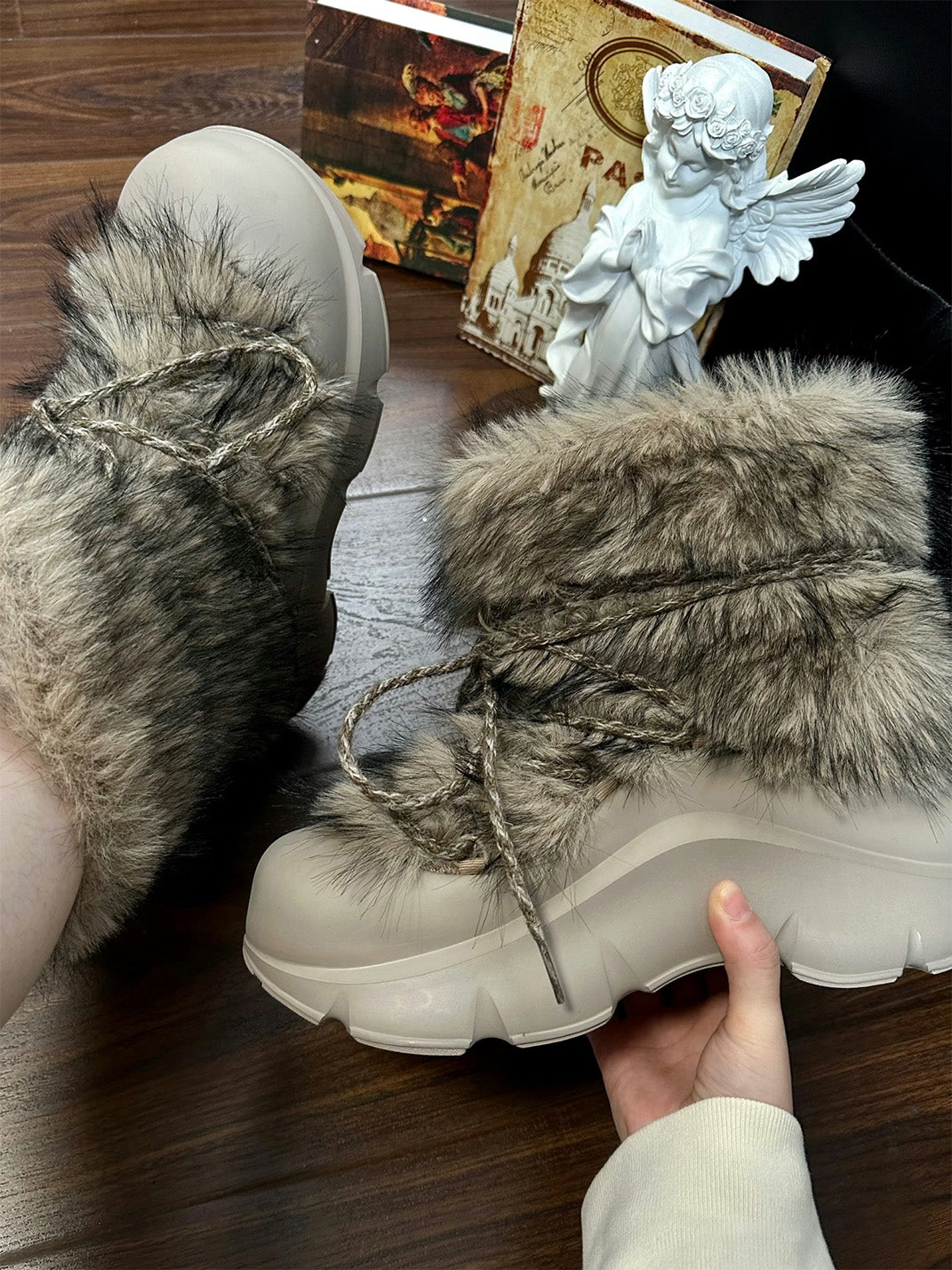 Faux Fur Beaded Platform Snow Boots - Skipkicks