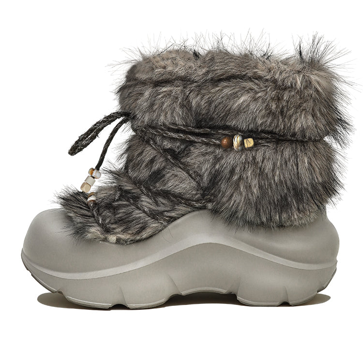 Faux Fur Beaded Platform Snow Boots - Skipkicks