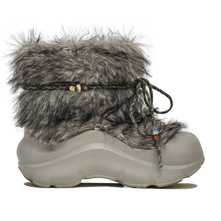 Faux Fur Beaded Platform Snow Boots - Skipkicks