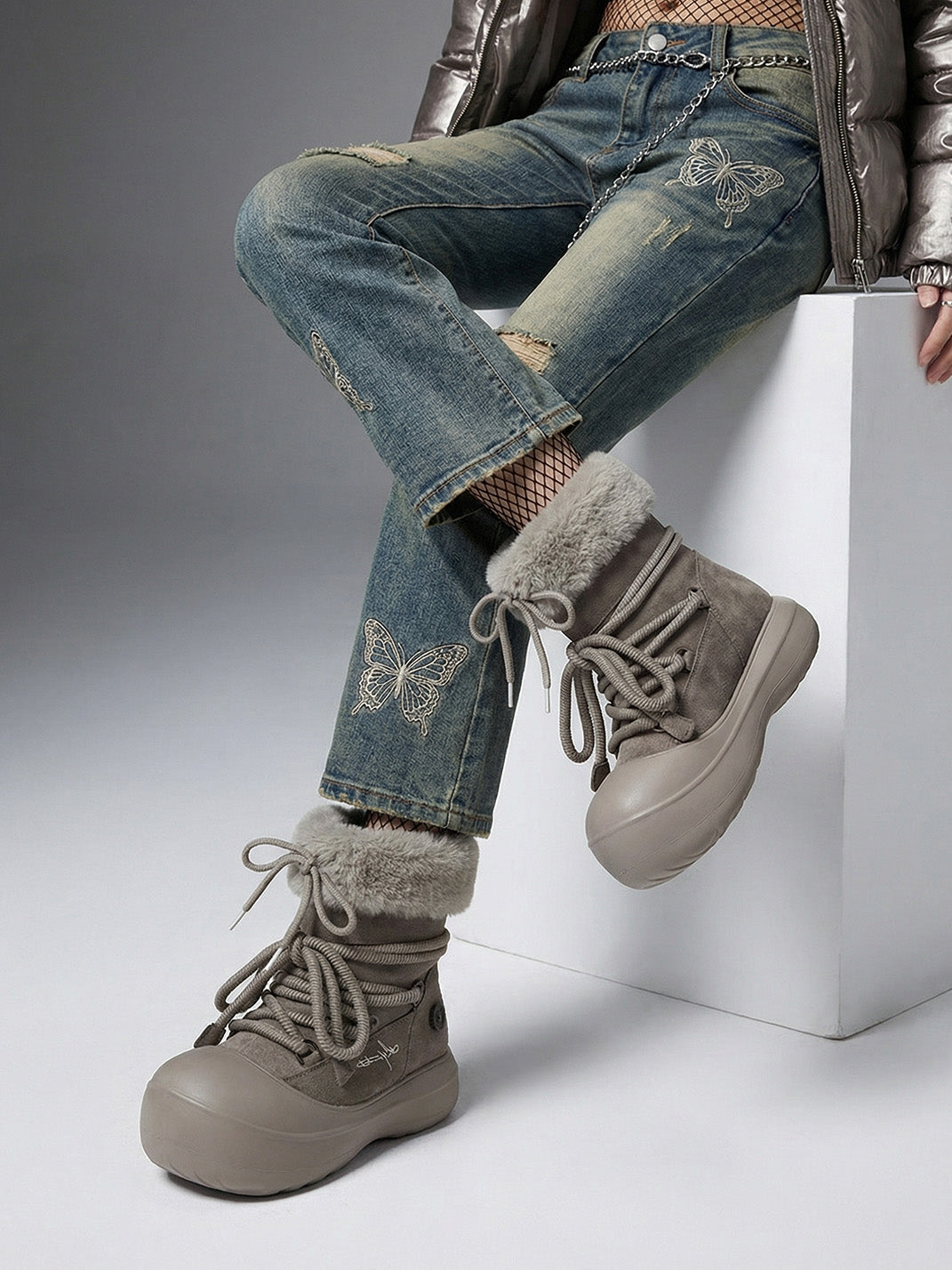 Faux Fur Cuff Platform Snow Boots - Skipkicks