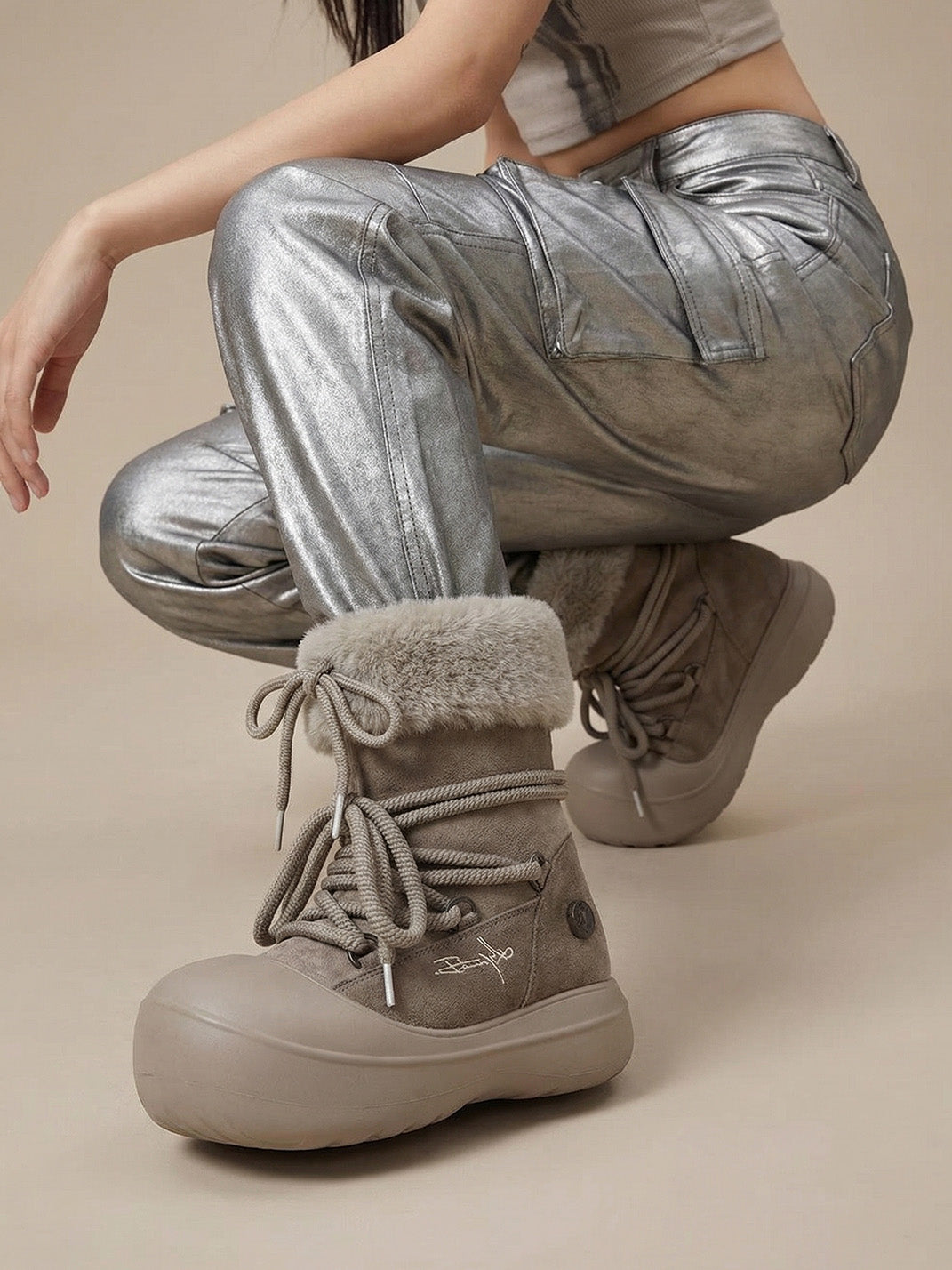 Faux Fur Cuff Platform Snow Boots - Skipkicks