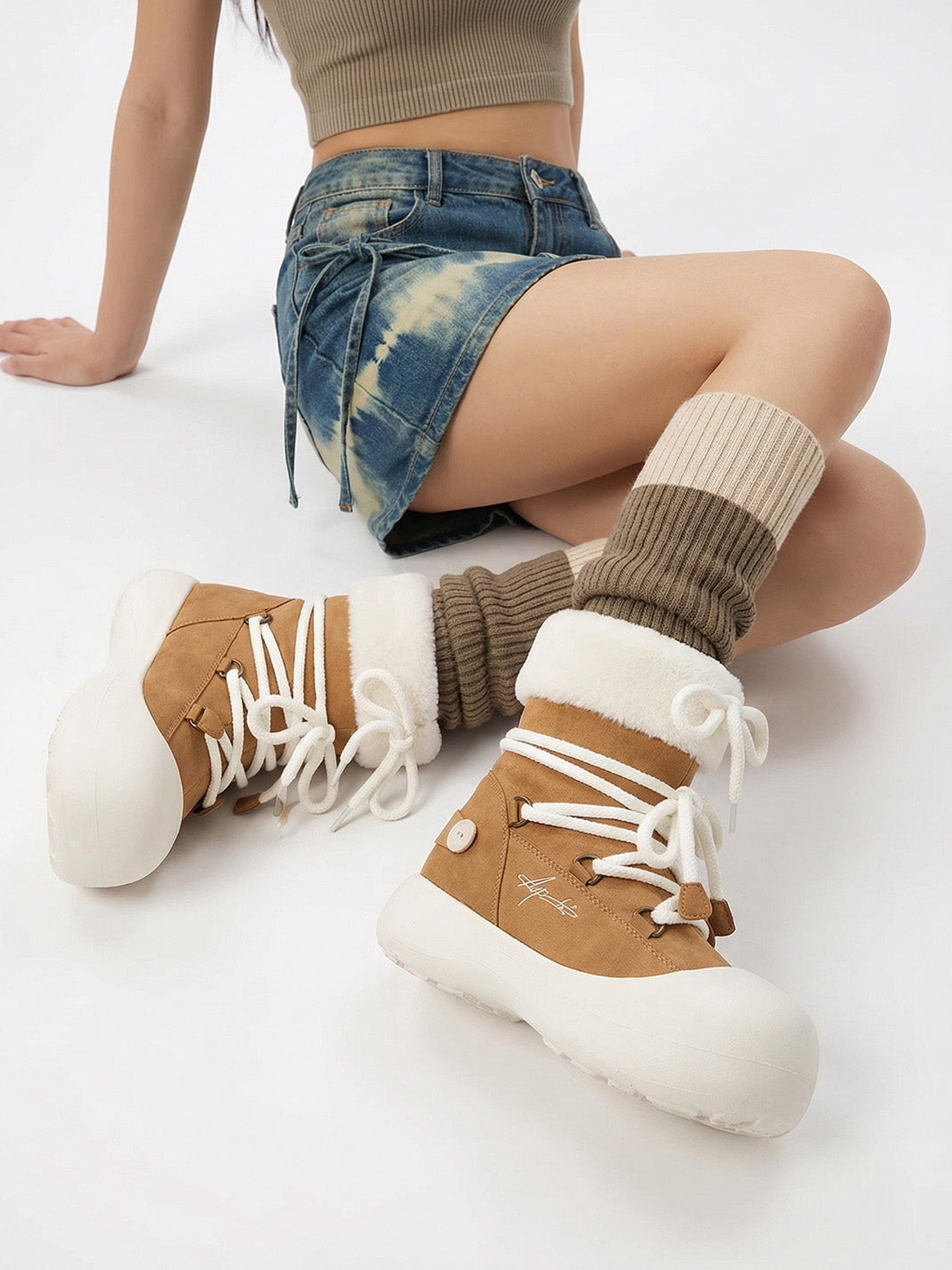 Faux Fur Cuff Platform Snow Boots - Skipkicks