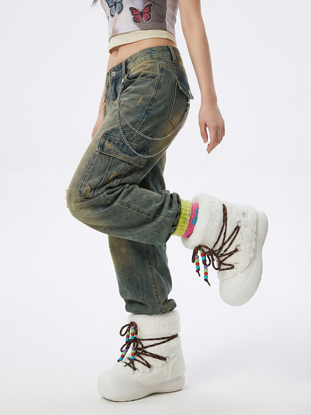 Faux Fur Cuff Platform Snow Boots - Skipkicks