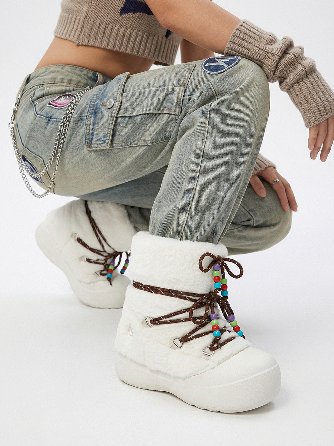 Faux Fur Cuff Platform Snow Boots - Skipkicks