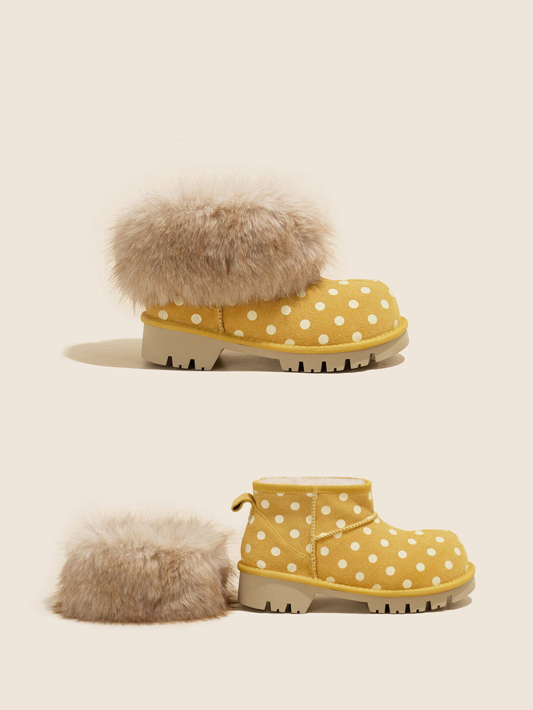 Faux Mink Fur Cuff Platform Snow Boots