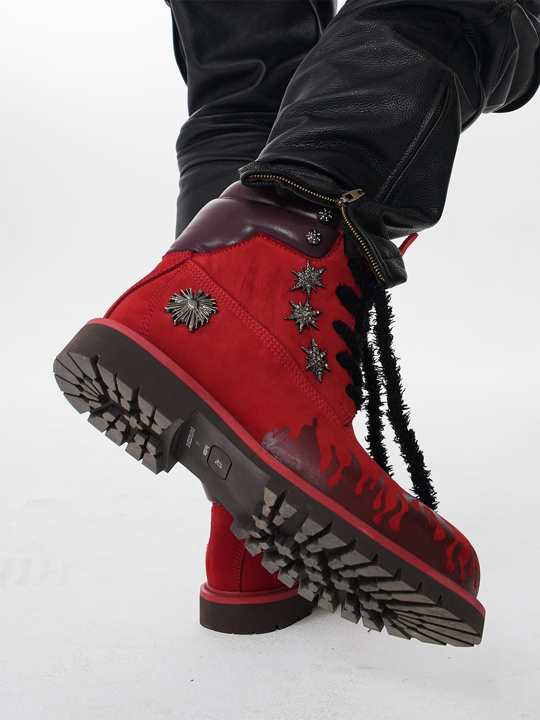 Flame Applique Genuine Leather Combat Boots - Skipkicks