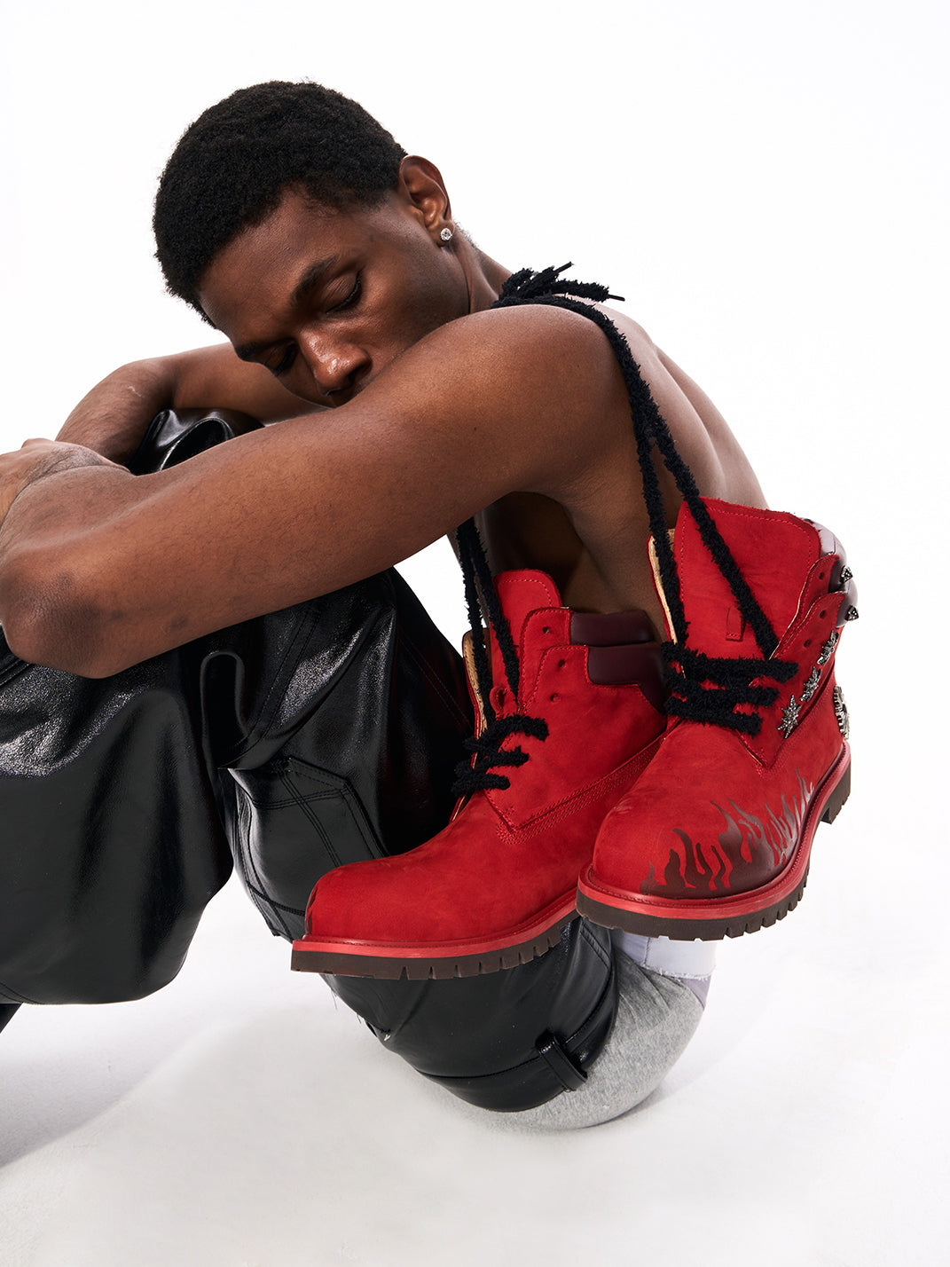 Flame Applique Genuine Leather Combat Boots - Skipkicks