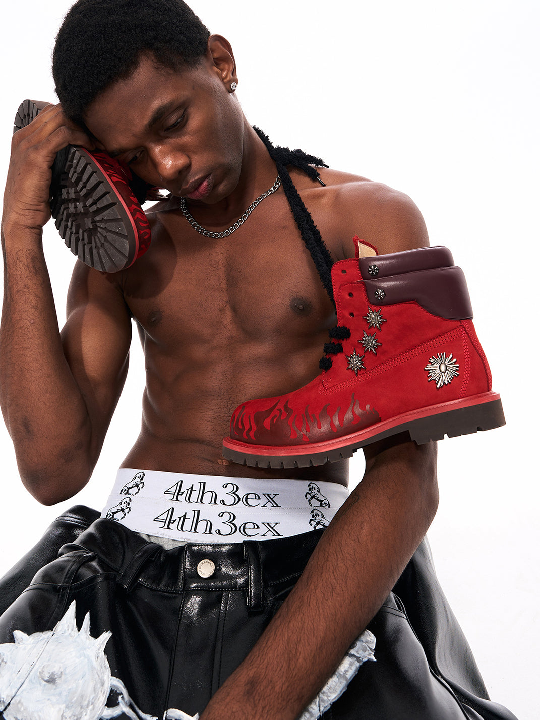 Flame Applique Genuine Leather Combat Boots - Skipkicks