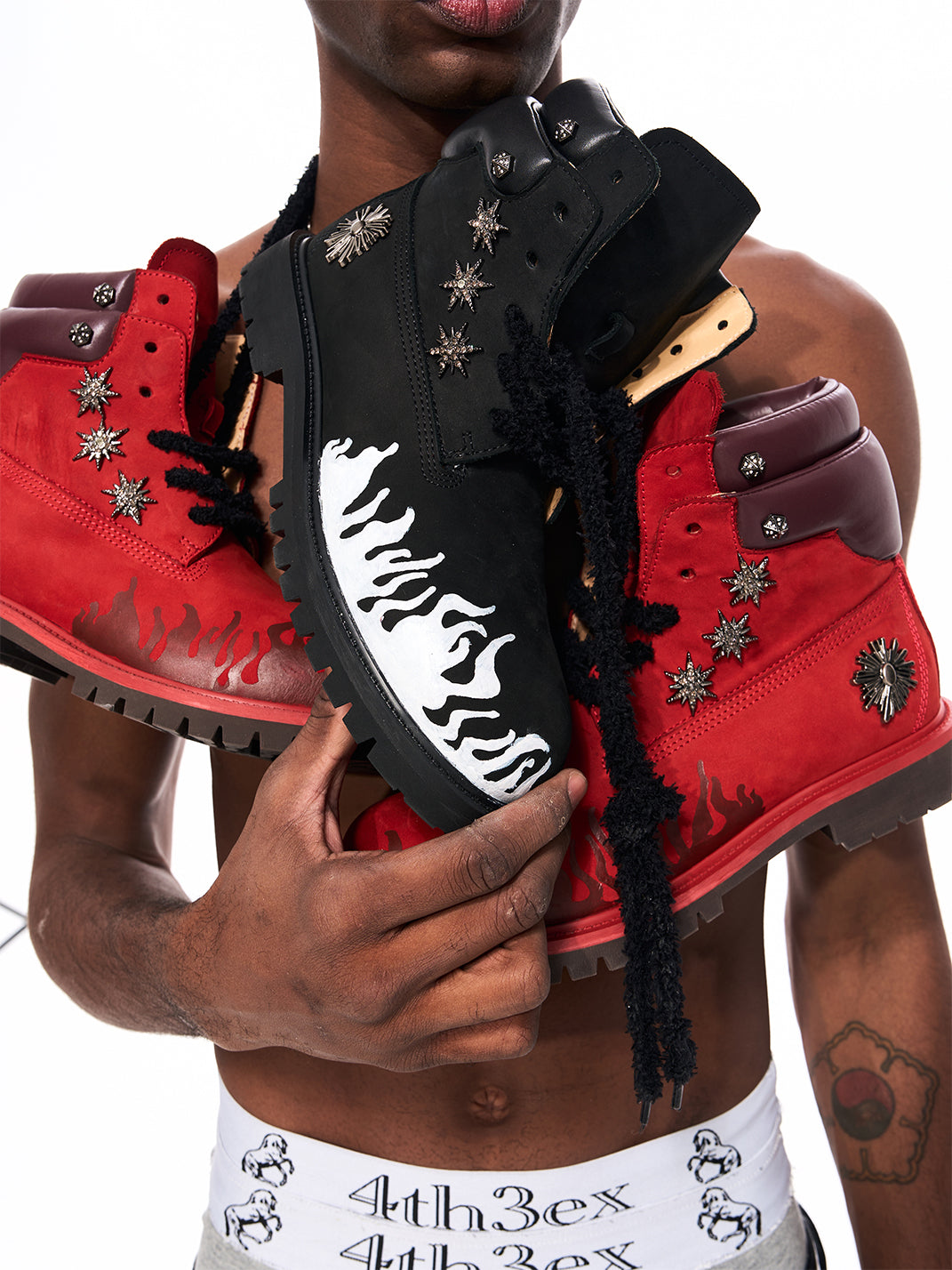 Flame Applique Genuine Leather Combat Boots - Skipkicks