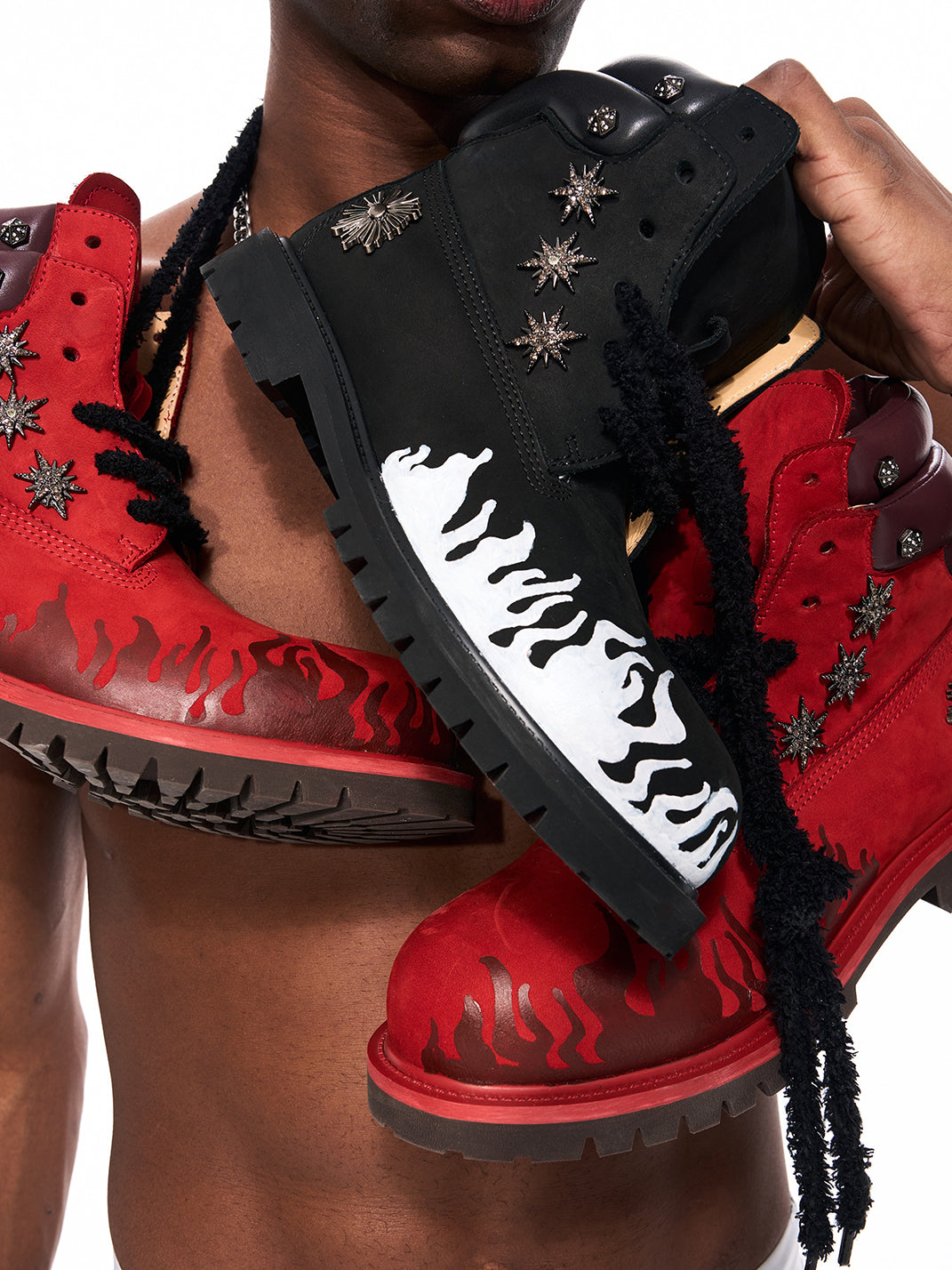Flame Applique Genuine Leather Combat Boots - Skipkicks