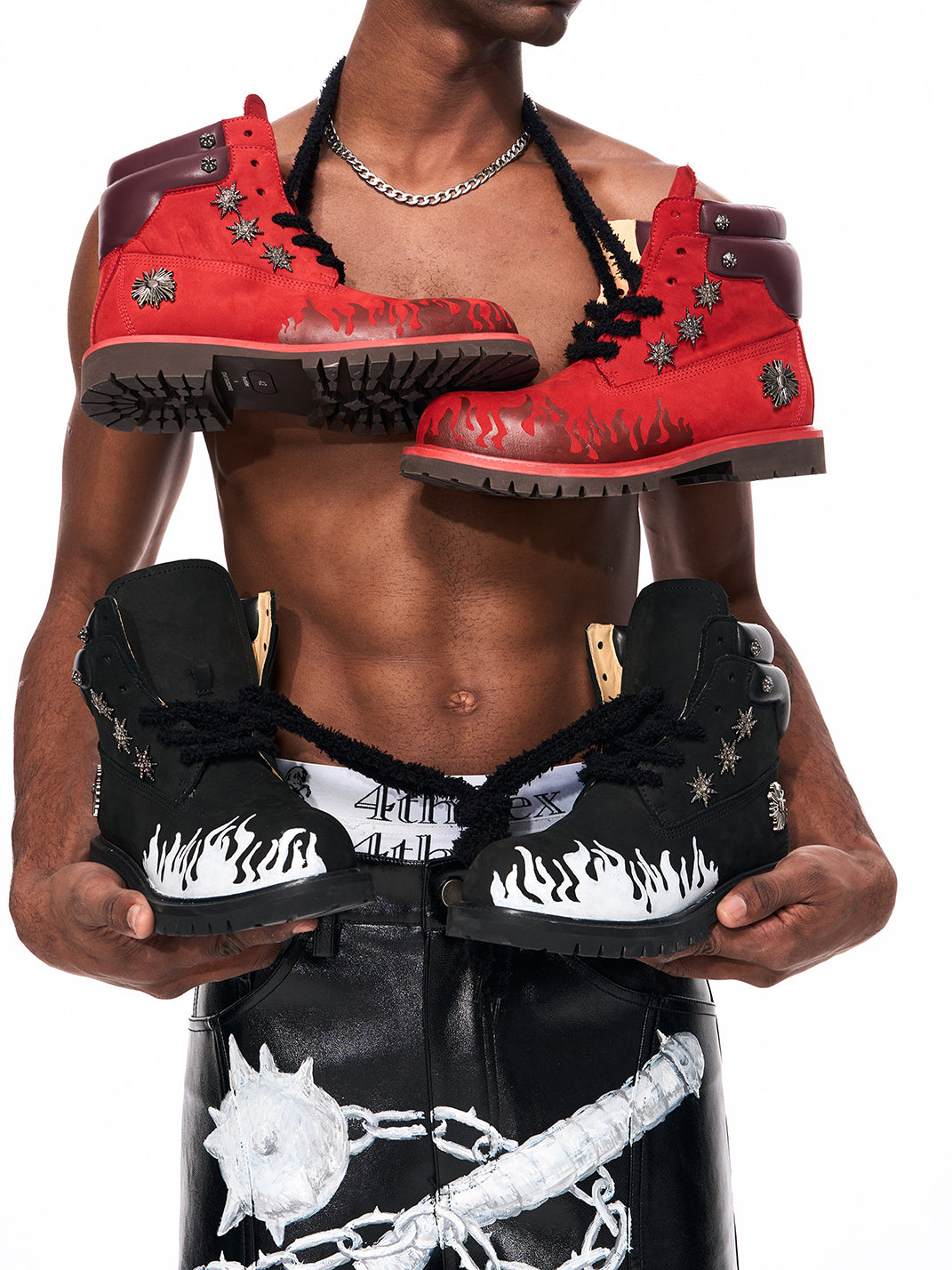 Flame Applique Genuine Leather Combat Boots - Skipkicks
