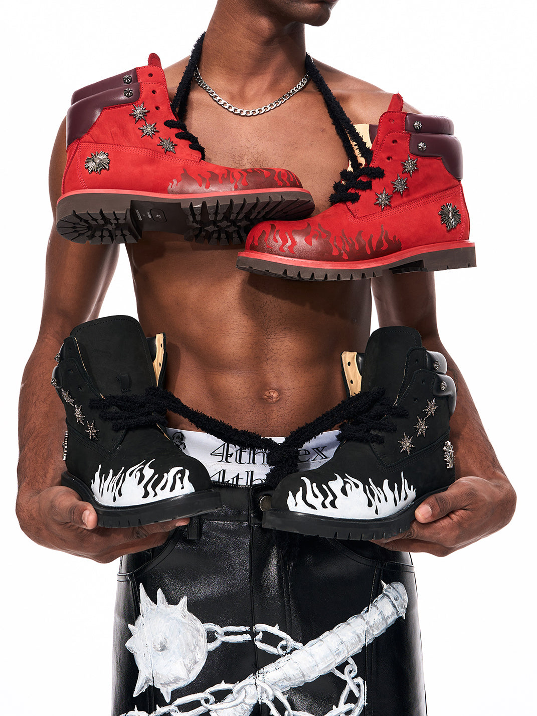 Flame Applique Genuine Leather Combat Boots - Skipkicks