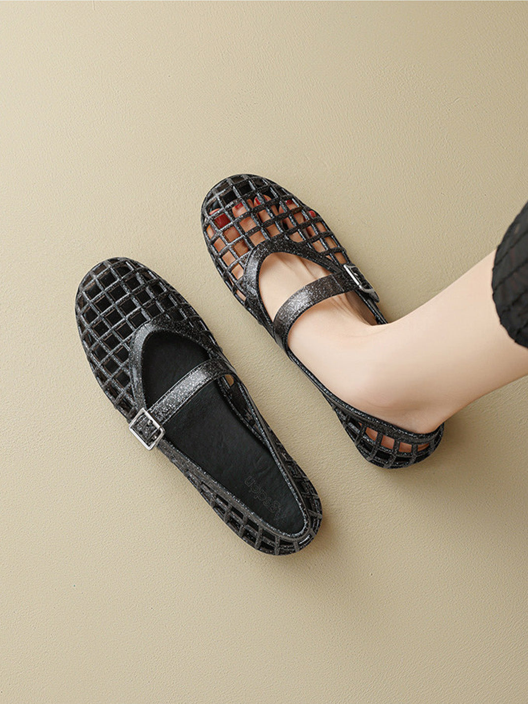 Glitter Caged Mary Jane Jelly Flats - Skipkicks