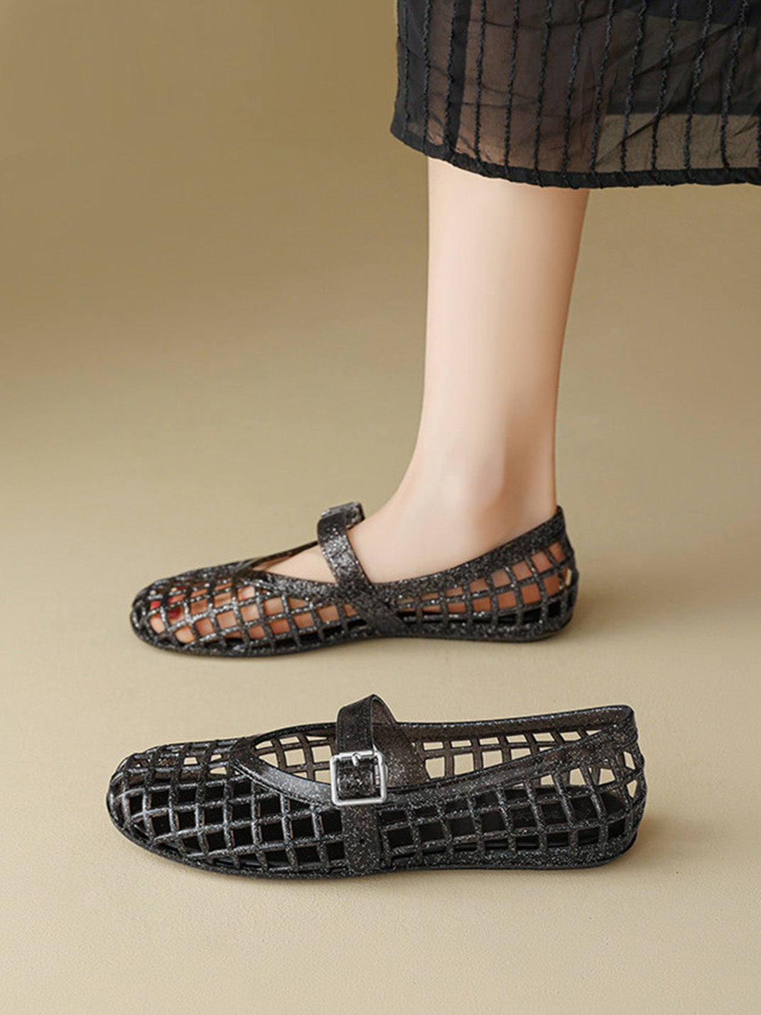 Glitter Caged Mary Jane Jelly Flats - Skipkicks