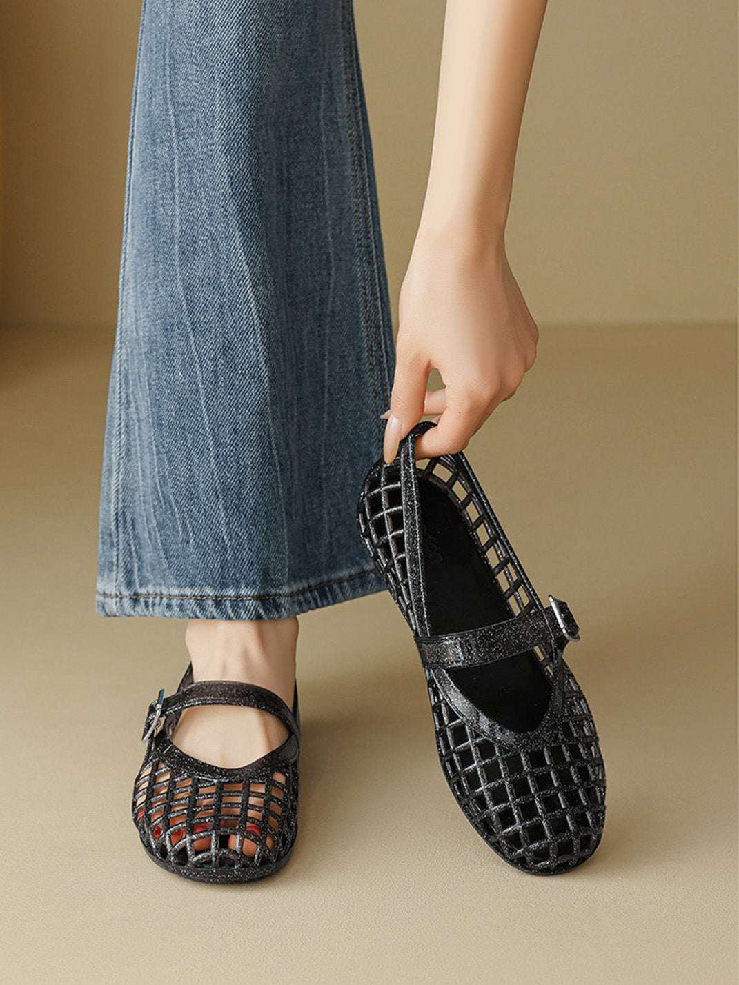 Glitter Caged Mary Jane Jelly Flats - Skipkicks