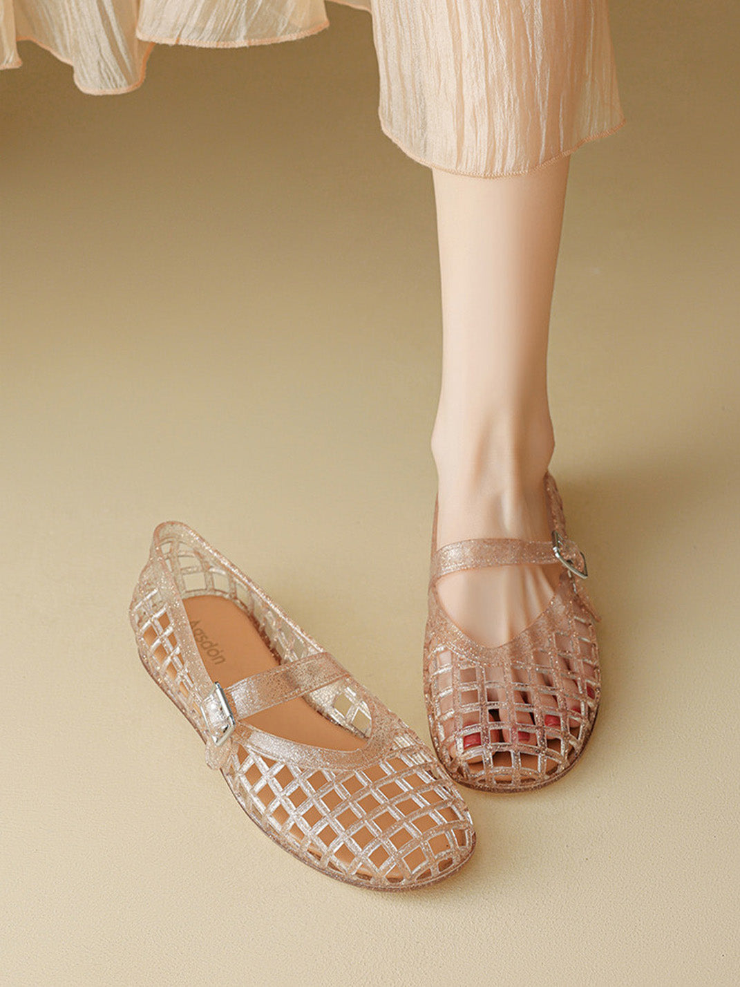 Glitter Caged Mary Jane Jelly Flats - Skipkicks