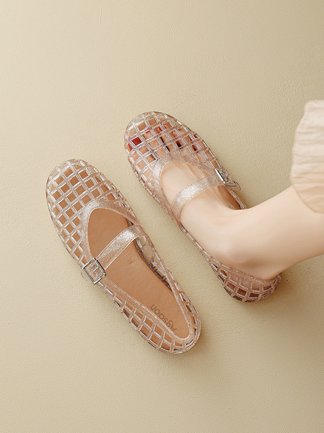 Glitter Caged Mary Jane Jelly Flats - Skipkicks