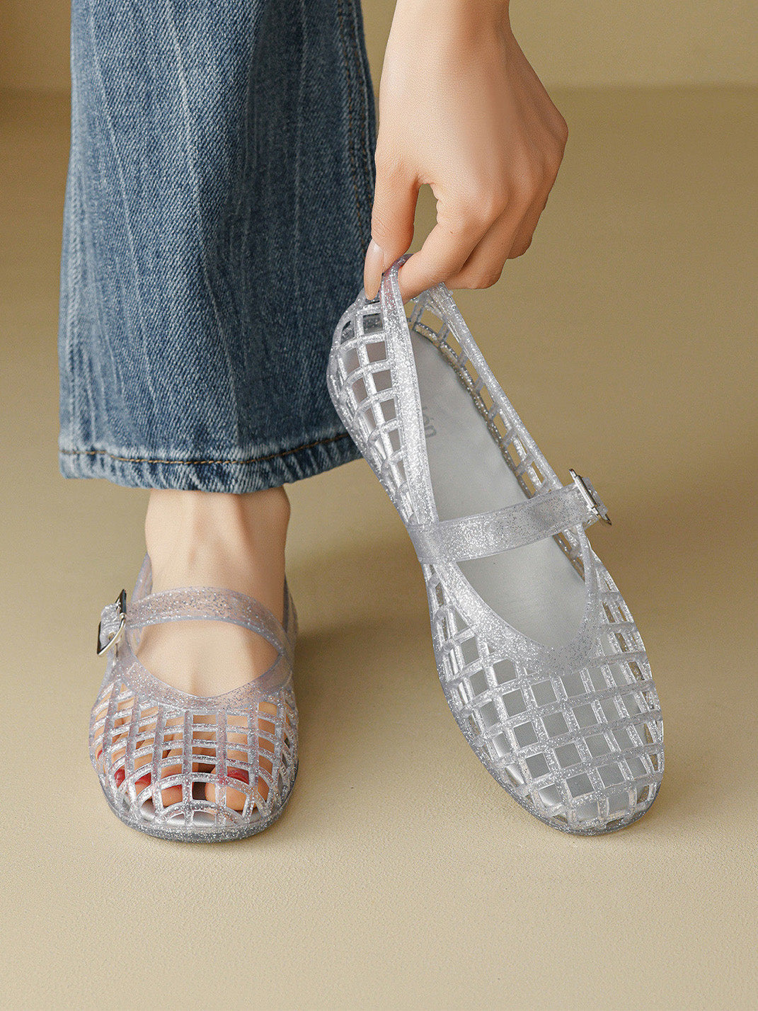 Glitter Caged Mary Jane Jelly Flats - Skipkicks