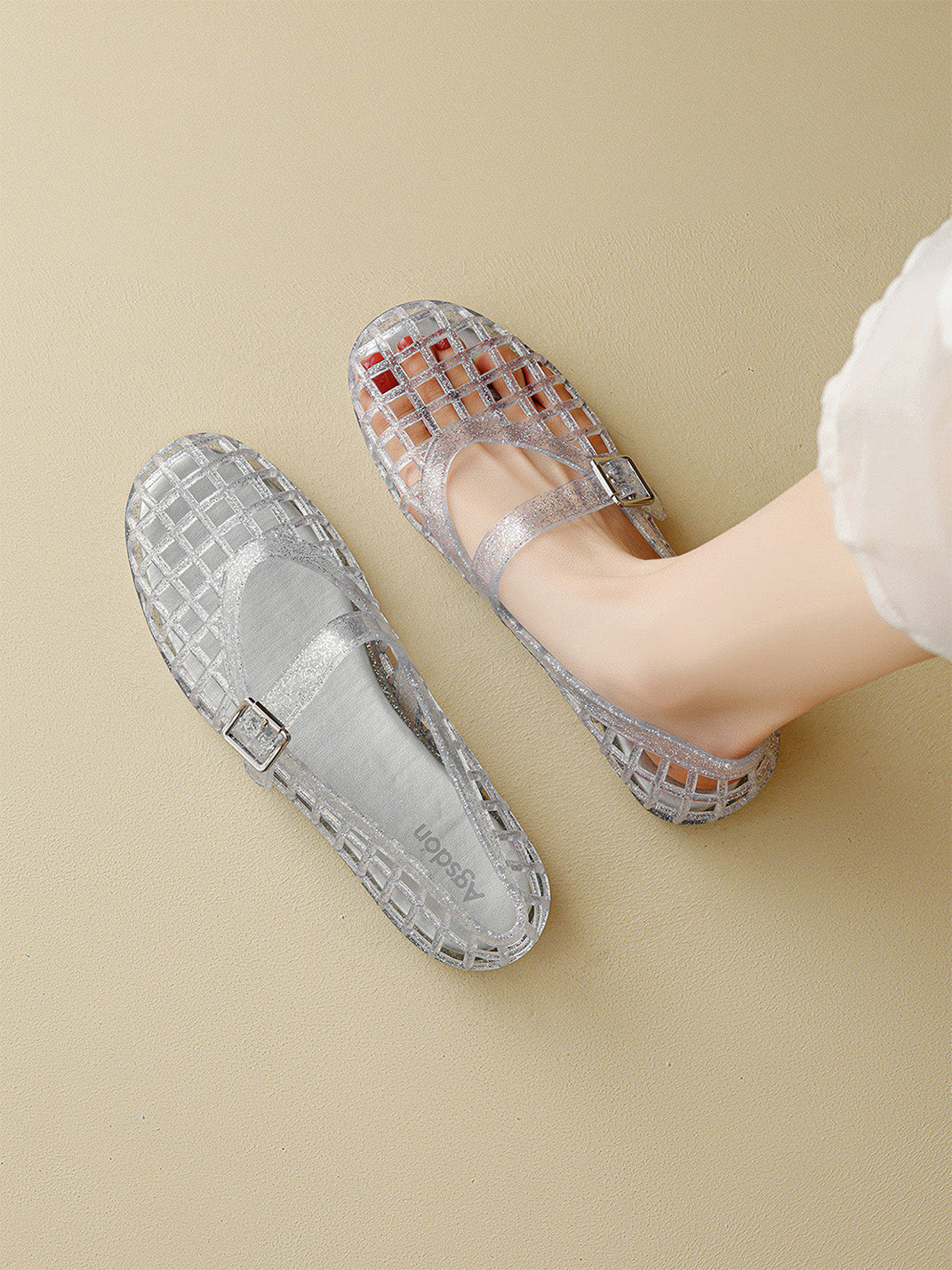 Glitter Caged Mary Jane Jelly Flats - Skipkicks