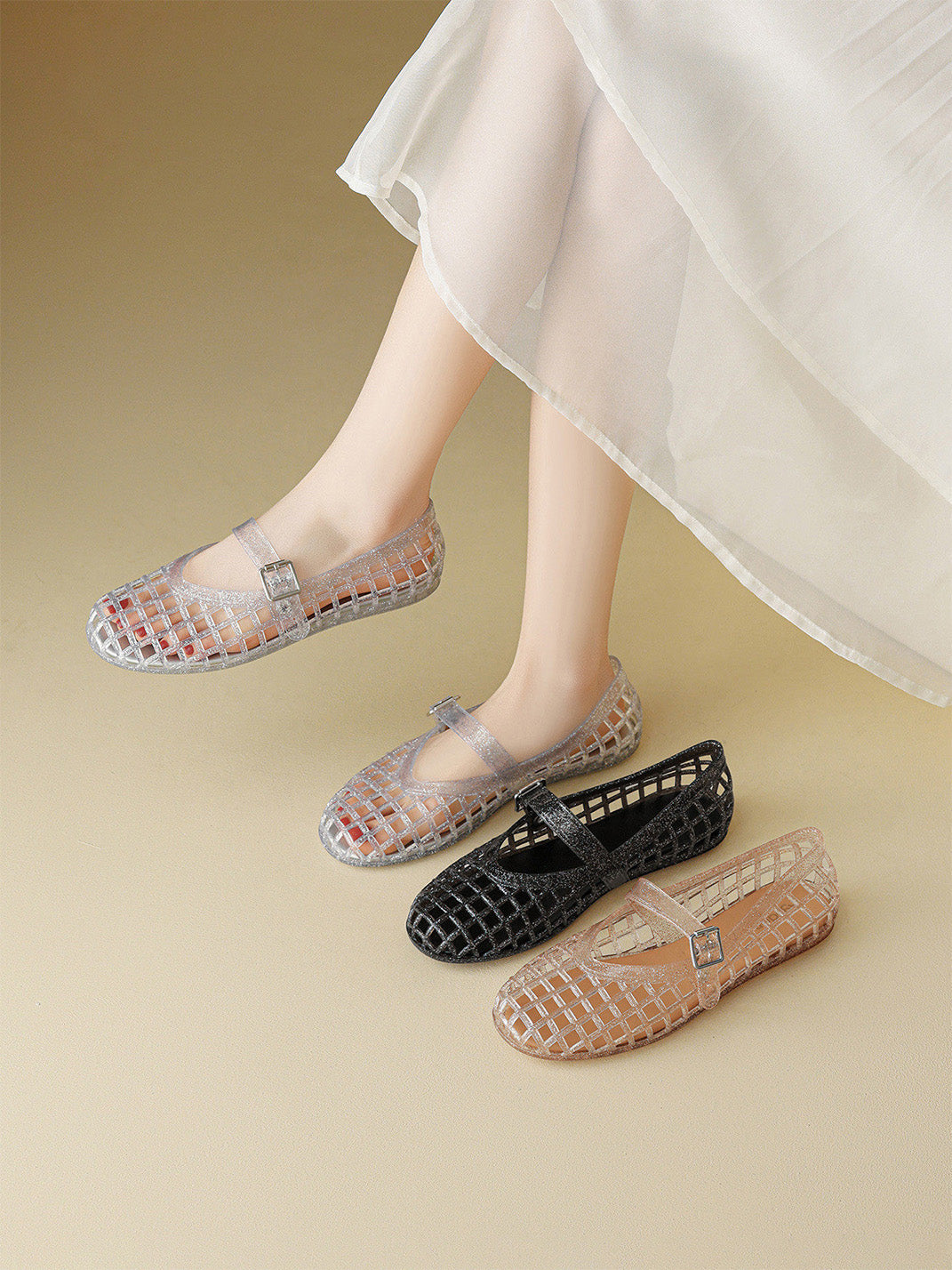 Glitter Caged Mary Jane Jelly Flats - Skipkicks
