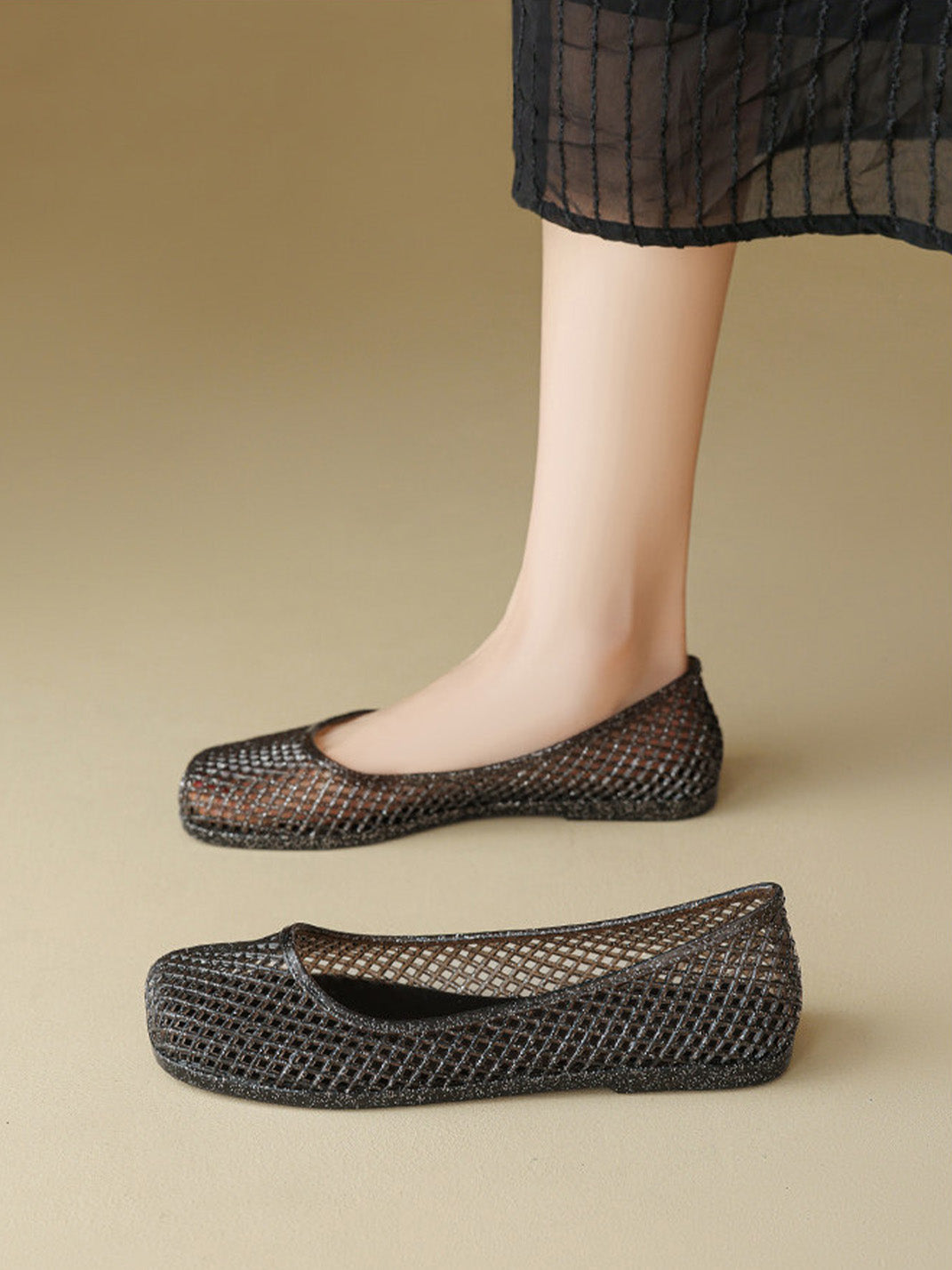 Glitter Mesh Jelly Ballet Flats - Skipkicks