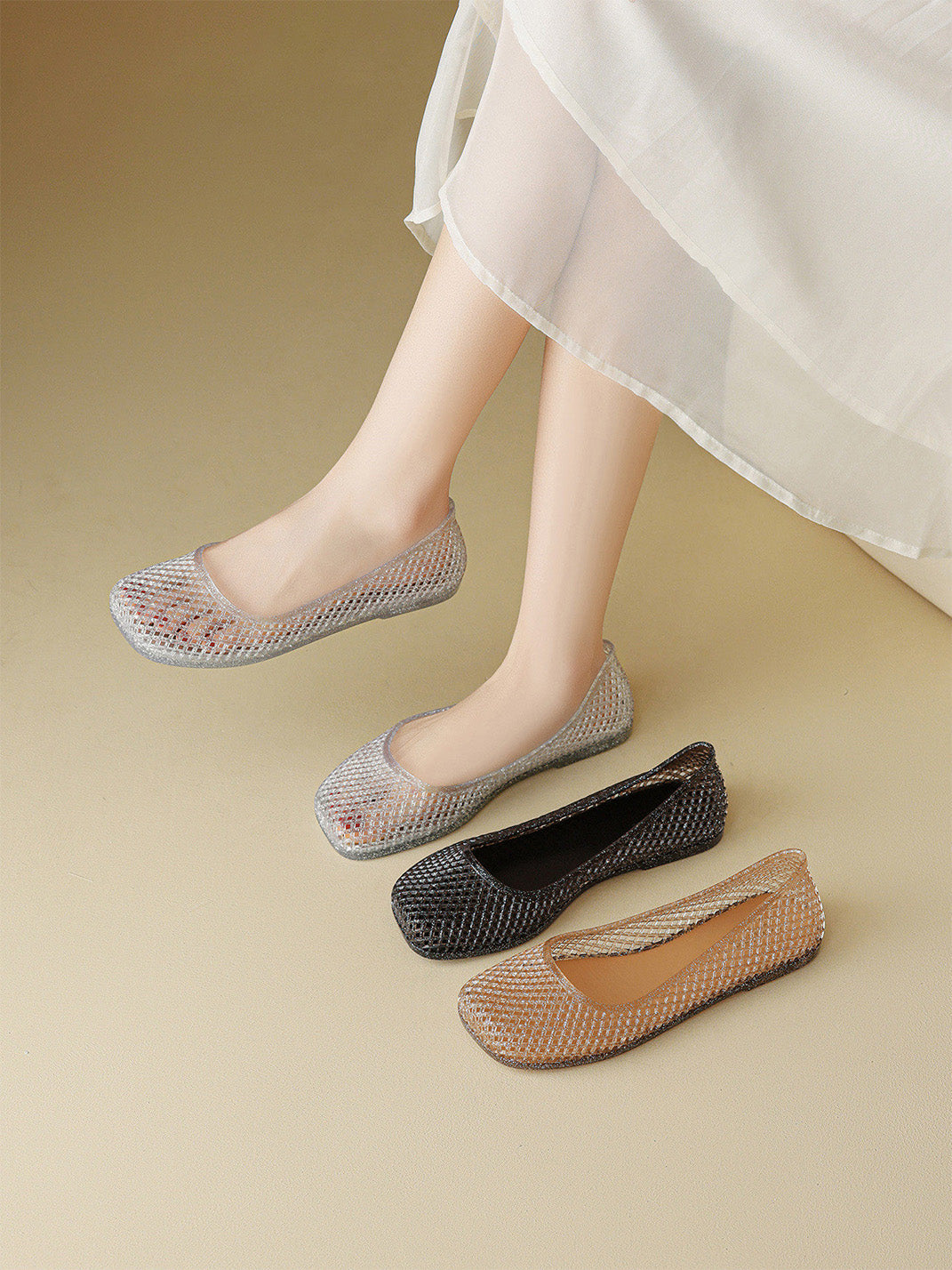 Glitter Mesh Jelly Ballet Flats - Skipkicks