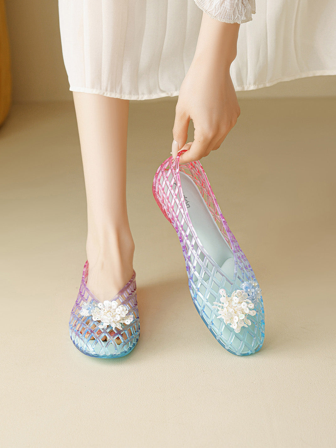 Gradient Rainbow Jelly Ballet Flats - Skipkicks