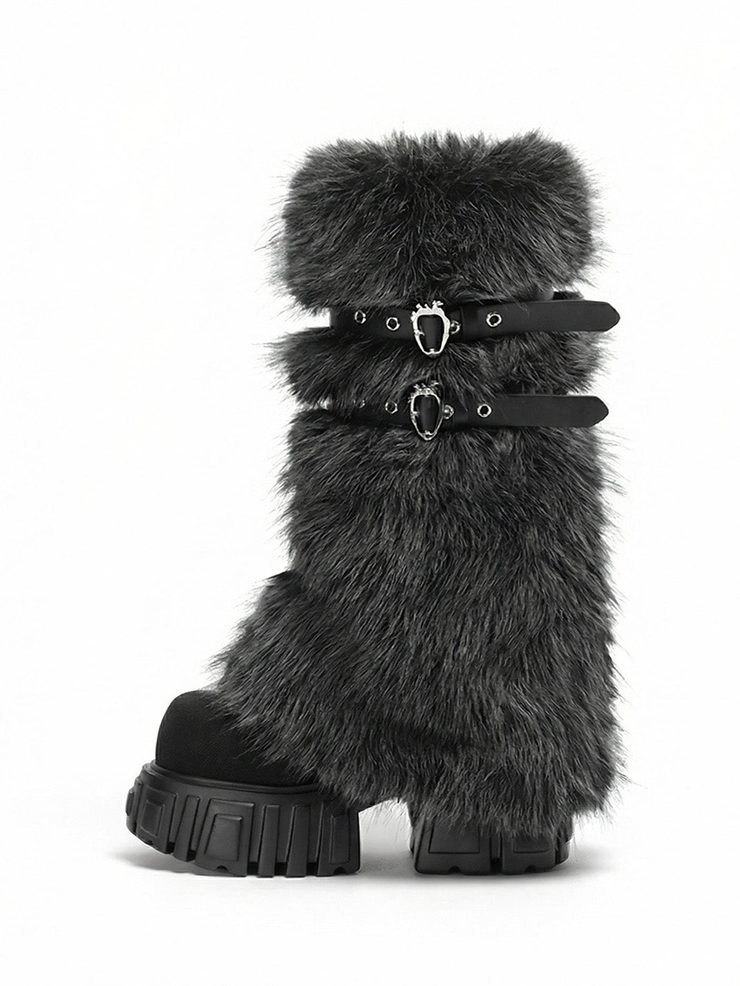 Gray Fur Gaiter Platform Calf Boots - Skipkicks