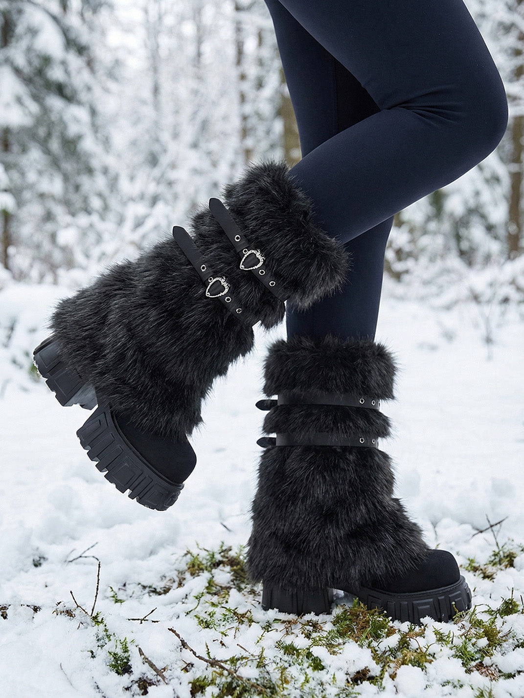 Gray Fur Gaiter Platform Calf Boots - Skipkicks