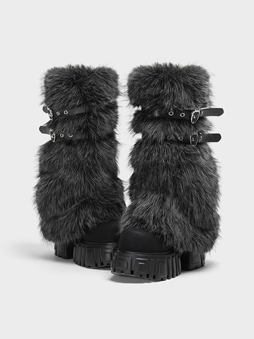 Gray Fur Gaiter Platform Calf Boots - Skipkicks