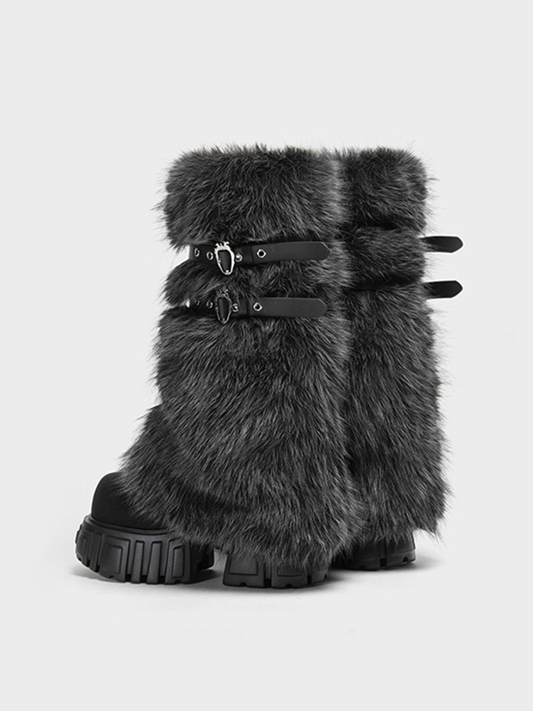 Gray Fur Gaiter Platform Calf Boots - Skipkicks