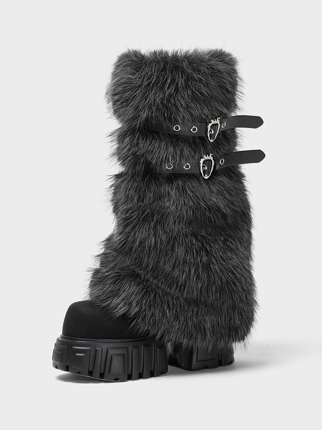 Gray Fur Gaiter Platform Calf Boots - Skipkicks