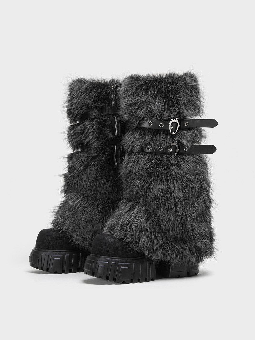 Gray Fur Gaiter Platform Calf Boots - Skipkicks