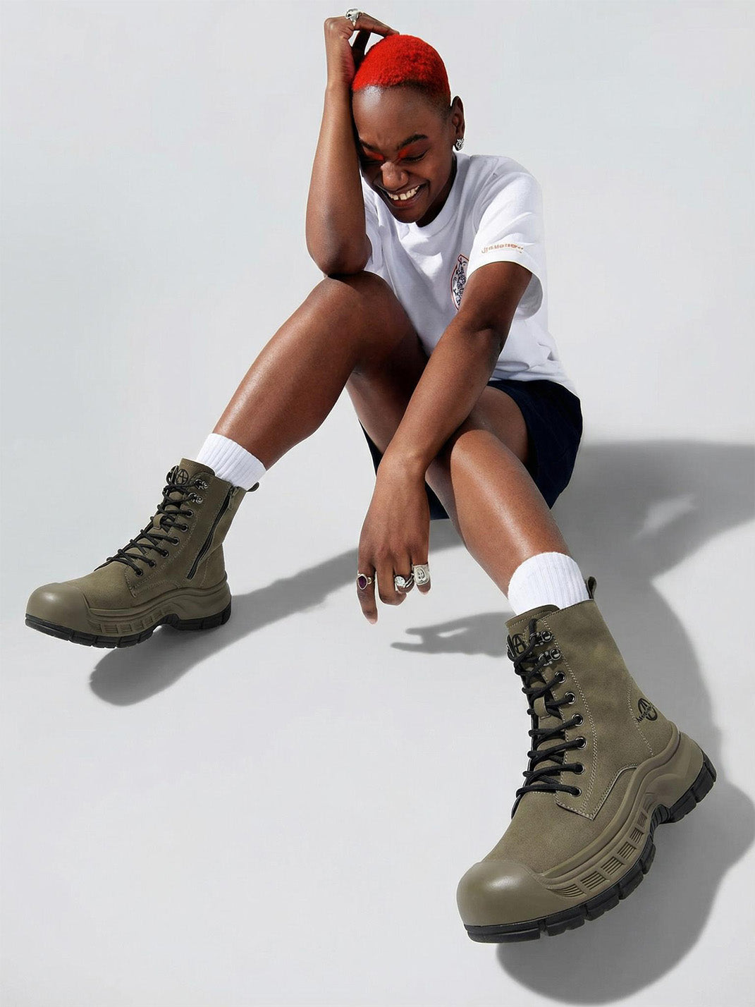 Gray Protective-Toe Platform Combat Boots - Skipkicks