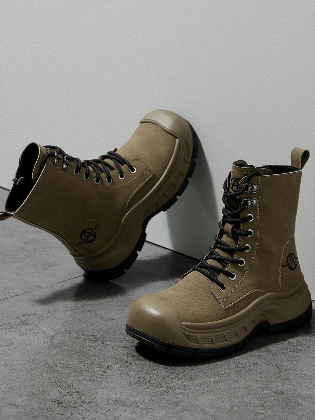Gray Protective-Toe Platform Combat Boots - Skipkicks