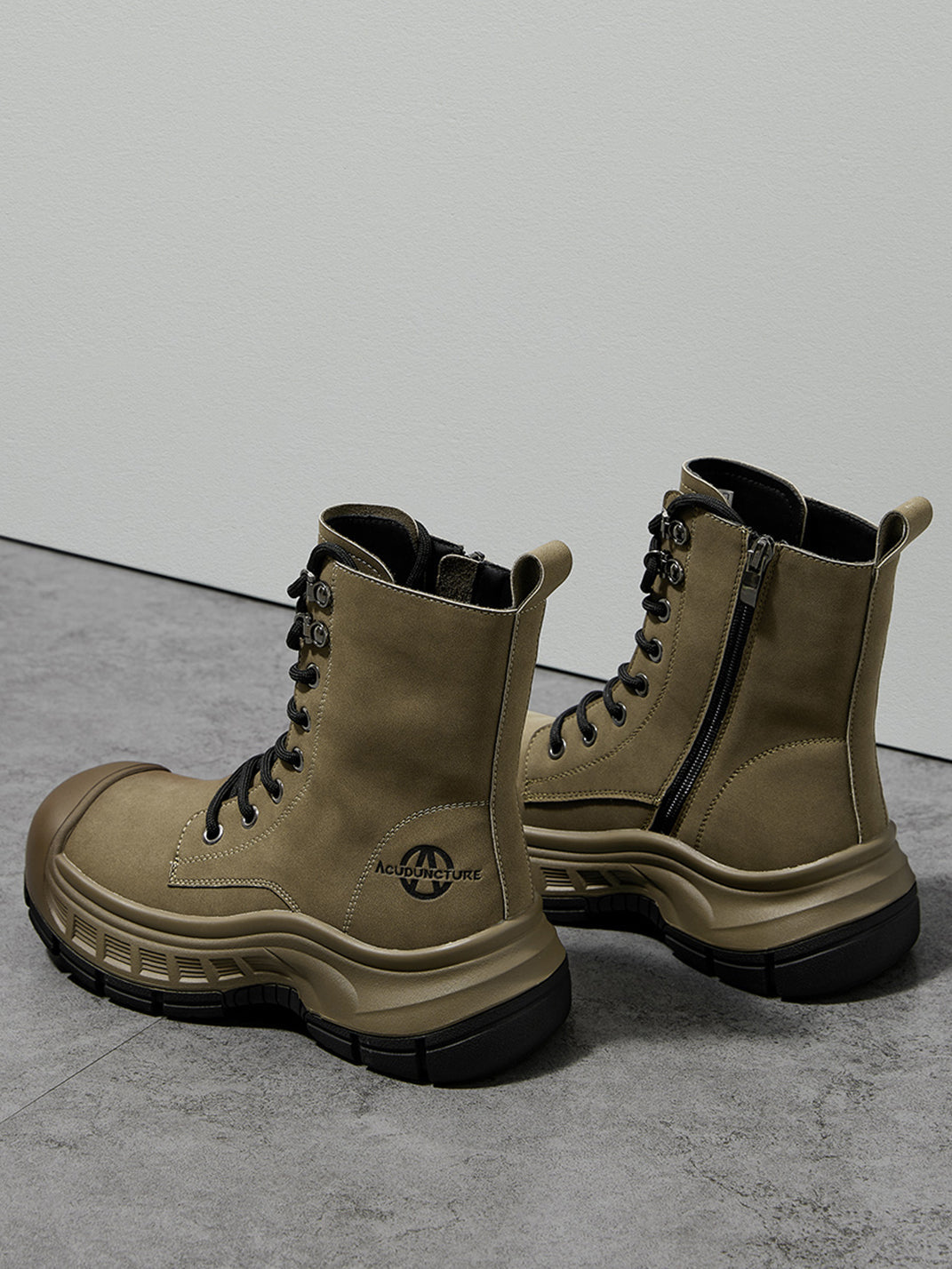 Gray Protective-Toe Platform Combat Boots - Skipkicks