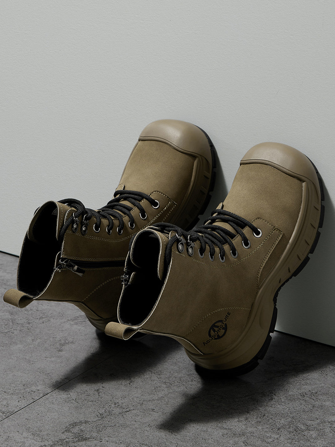 Gray Protective-Toe Platform Combat Boots - Skipkicks