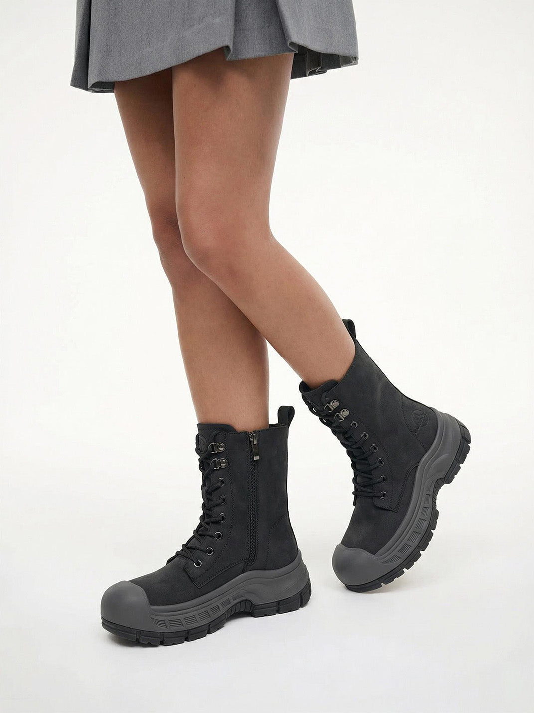 Gray Protective-Toe Platform Combat Boots - Skipkicks