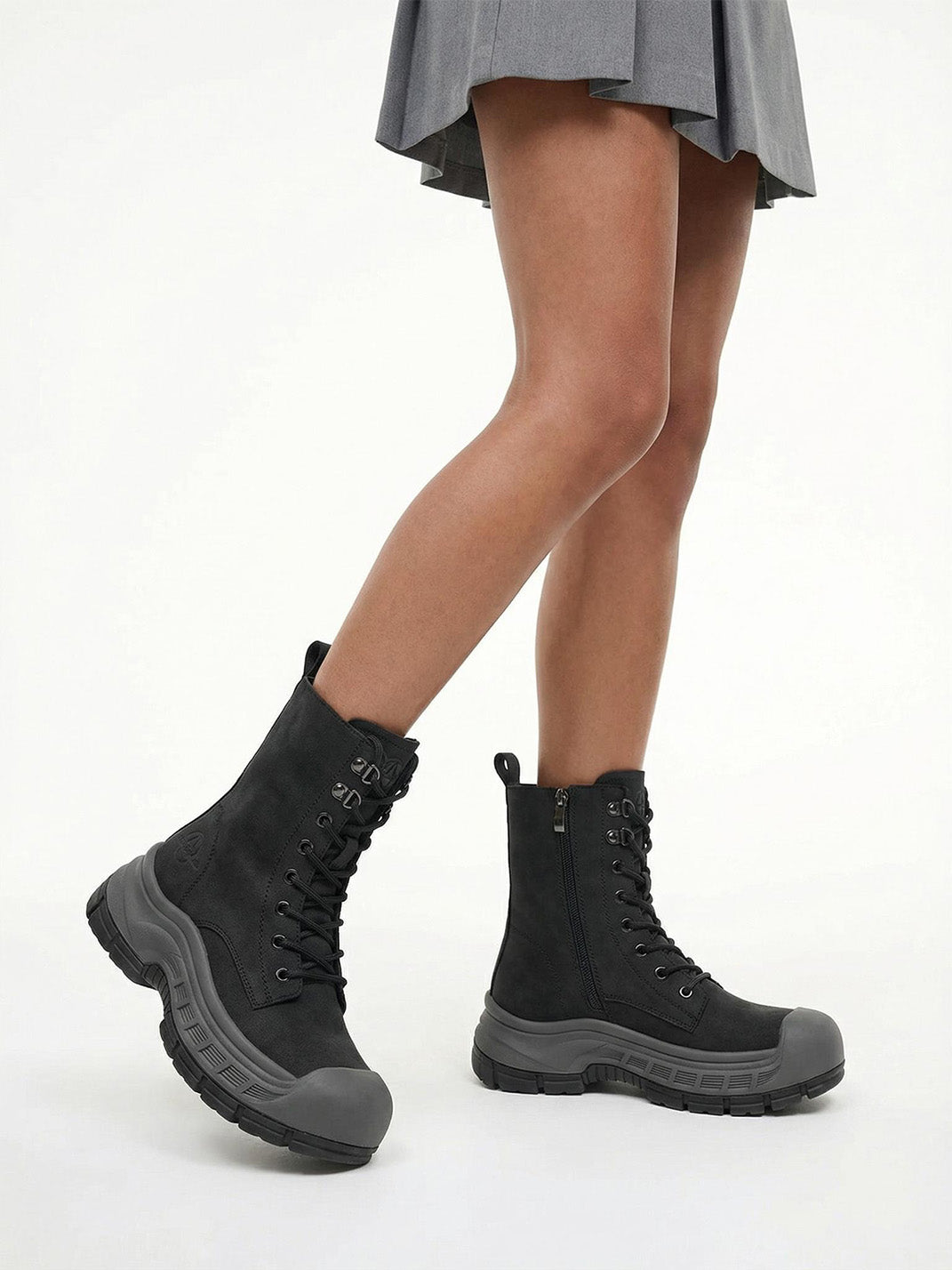 Gray Protective-Toe Platform Combat Boots - Skipkicks