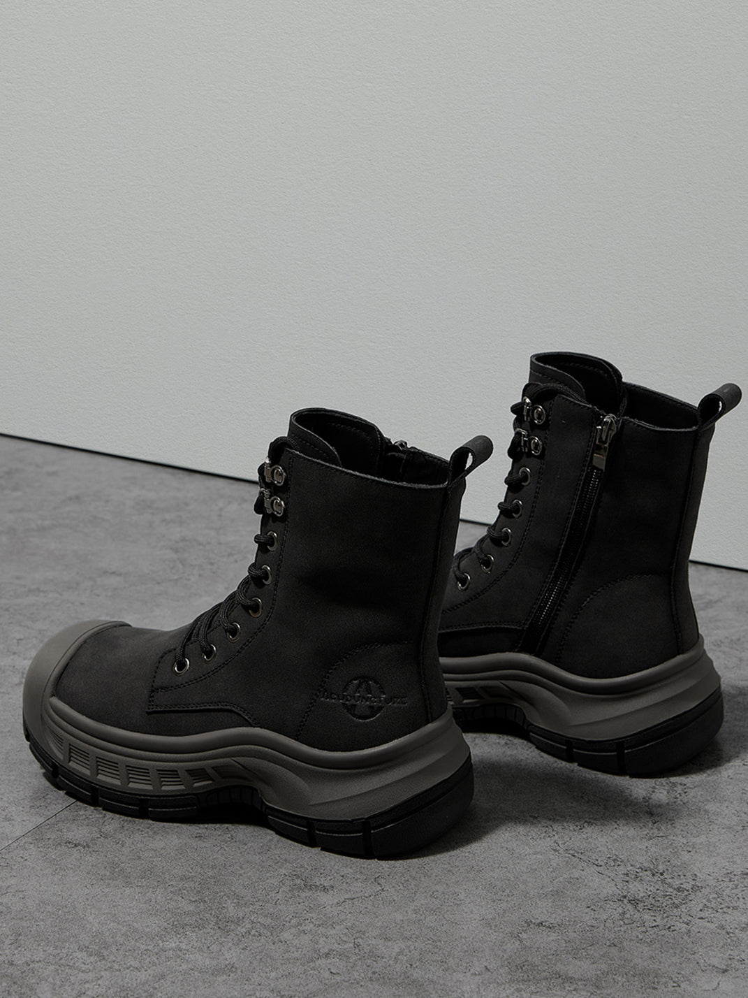 Gray Protective-Toe Platform Combat Boots - Skipkicks