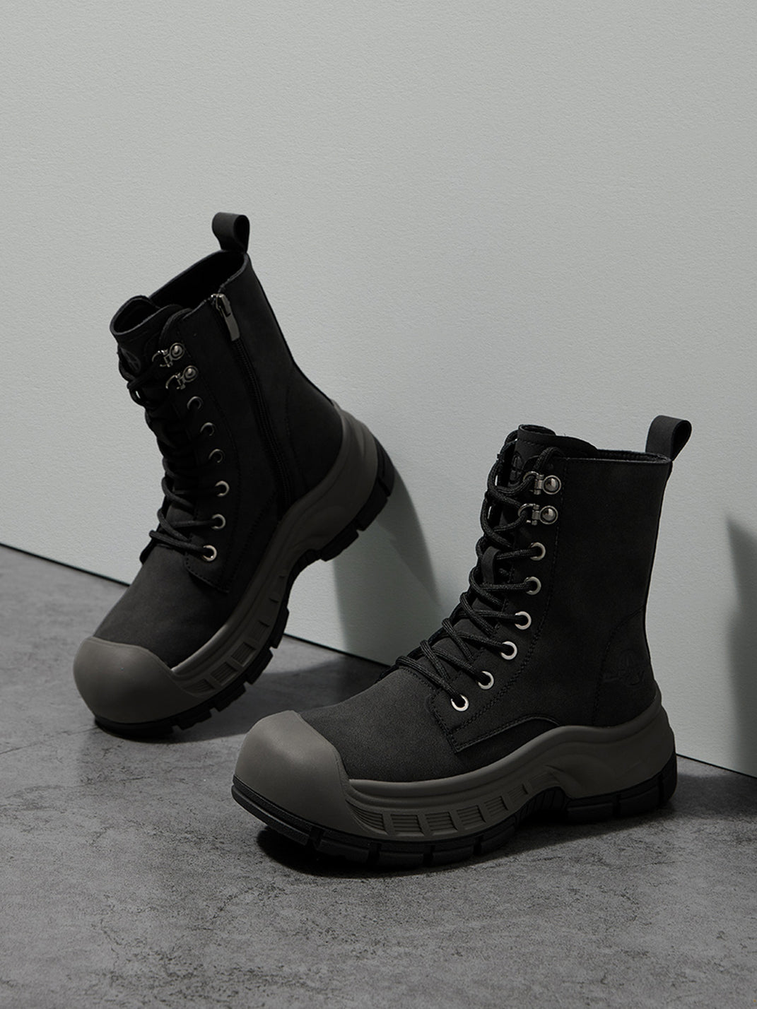 Gray Protective-Toe Platform Combat Boots - Skipkicks