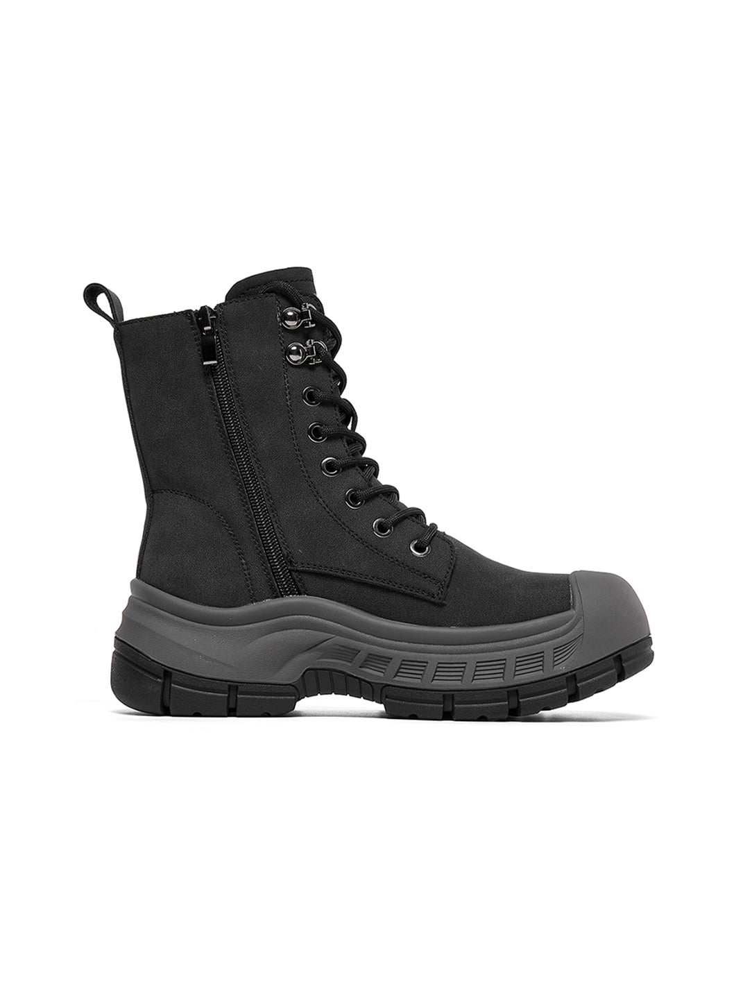 Gray Protective-Toe Platform Combat Boots - Skipkicks